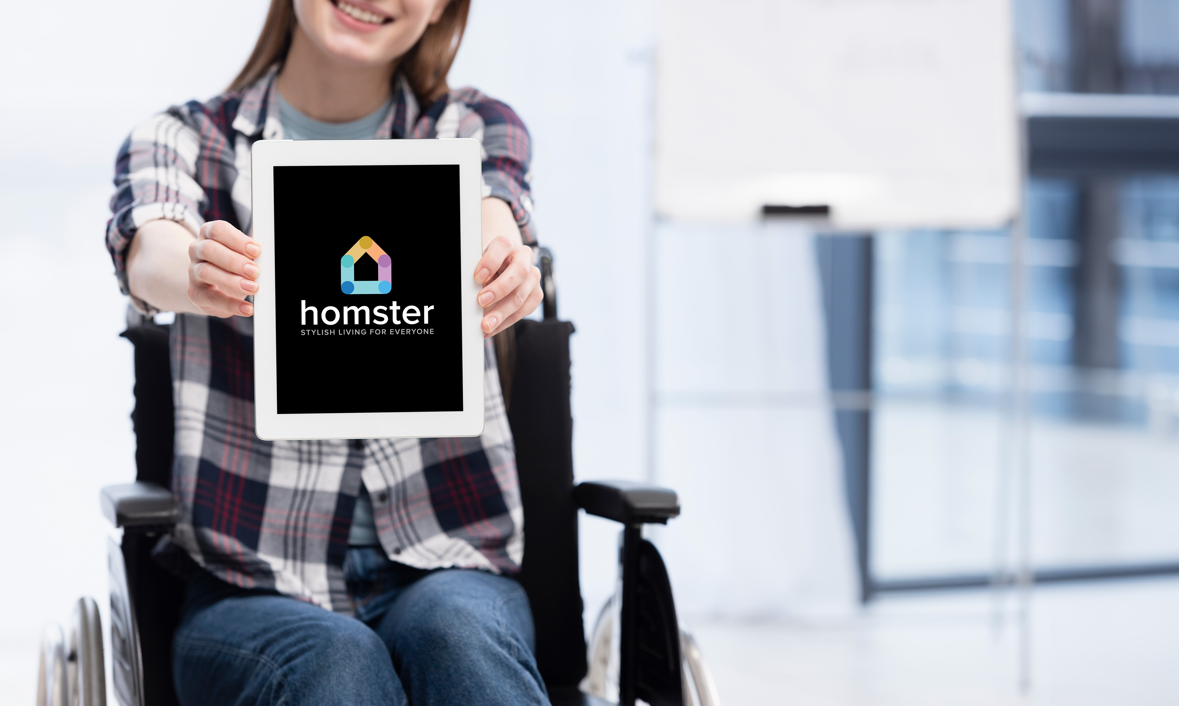 A diverse group of people using technology to explore real estate virtual tours on tablets and computers, showcasing the accessibility and inclusivity of Homster's 3D home visualization platform.